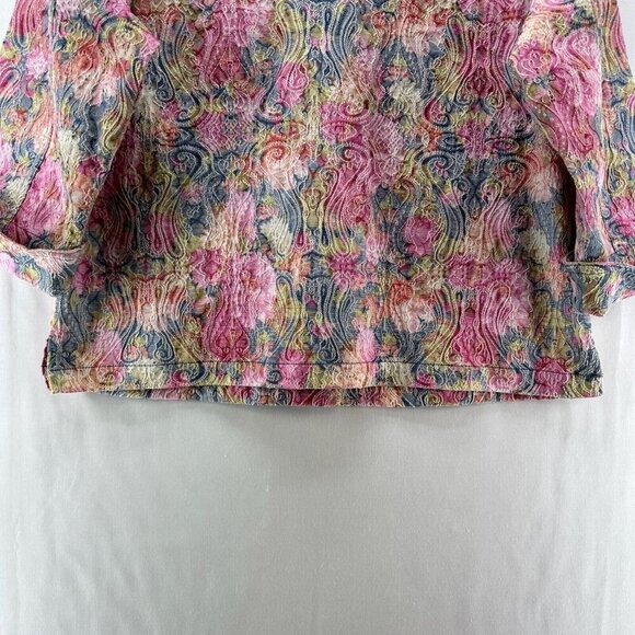 Rebecca Malone Jacket Size PL Petite Trucker Paisley Jacquard 3/4 Sleeve Pink - Picture 6 of 10